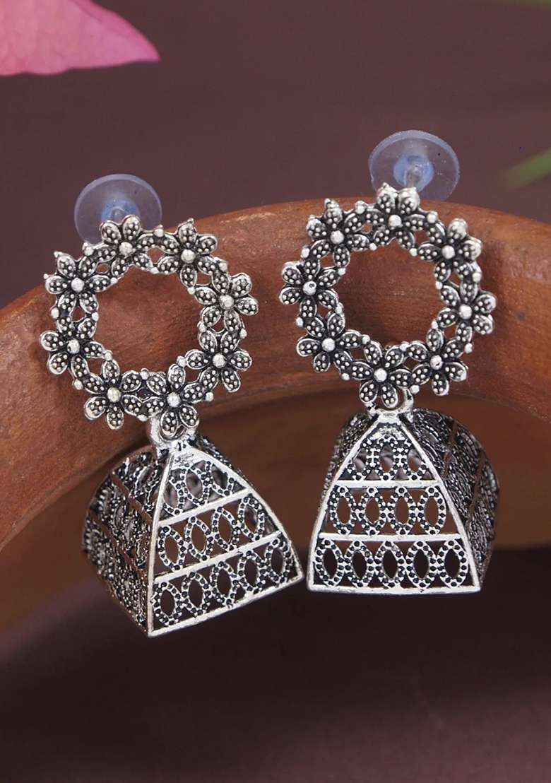 Oxidised Platinum Plating Zinc Alloy Earrings - Indya