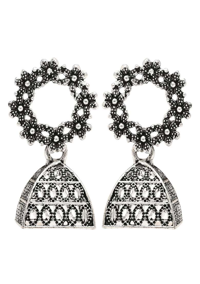 Oxidised Platinum Plating Zinc Alloy Earrings - Indya