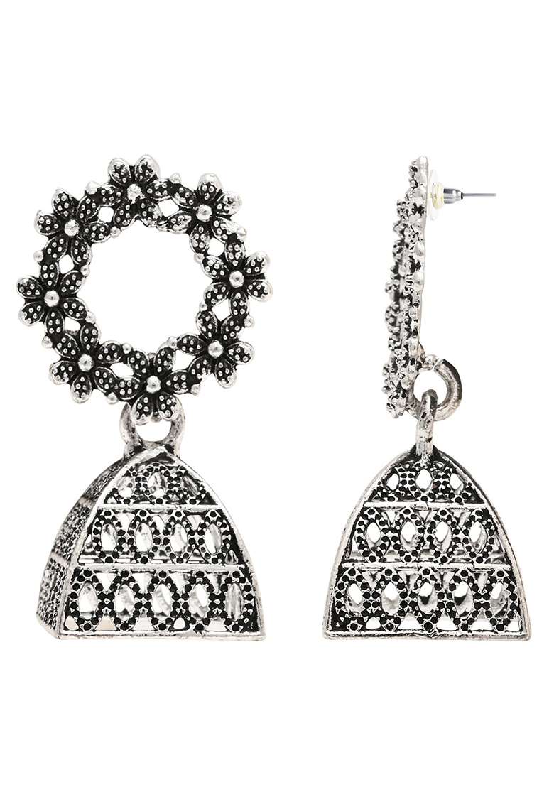 Oxidised Platinum Plating Zinc Alloy Earrings - Indya