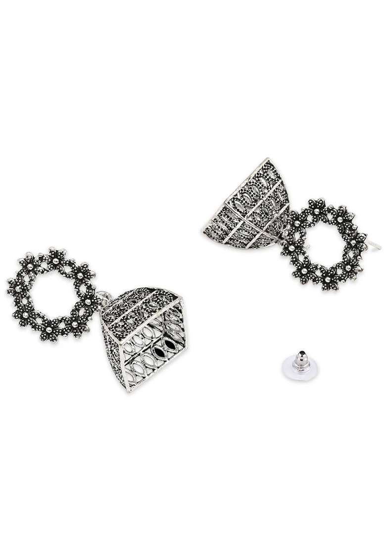 Oxidised Platinum Plating Zinc Alloy Earrings - Indya