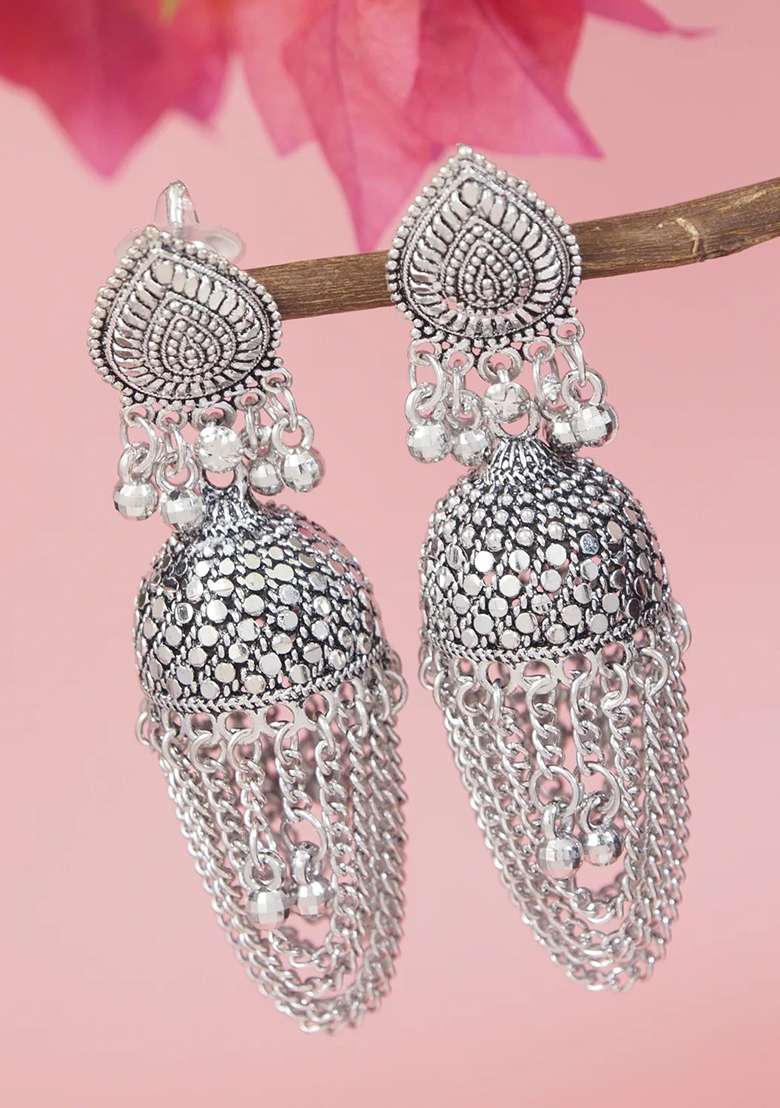 Oxidised Platinum Plating Zinc Alloy Earrings - Indya