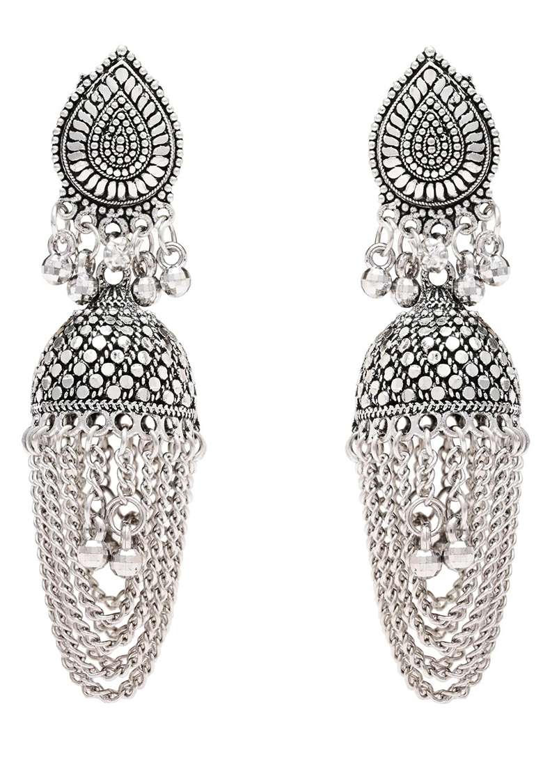 Oxidised Platinum Plating Zinc Alloy Earrings - Indya