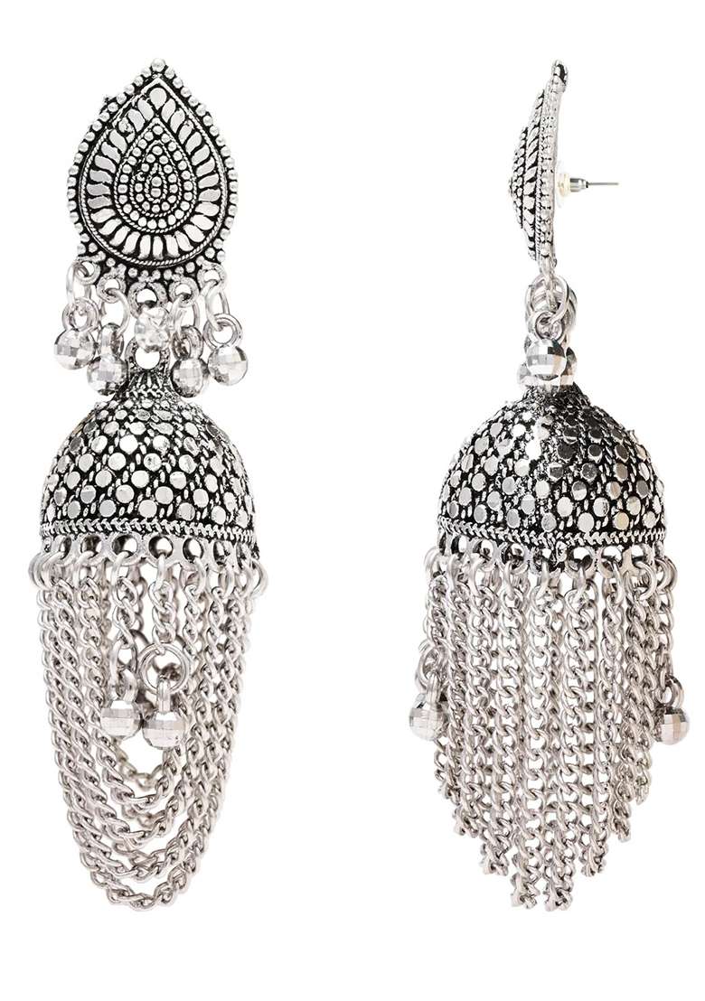 Oxidised Platinum Plating Zinc Alloy Earrings - Indya