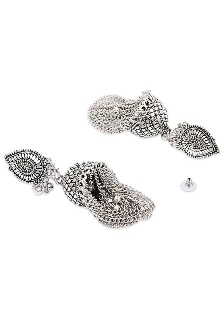 Oxidised Platinum Plating Zinc Alloy Earrings - Indya