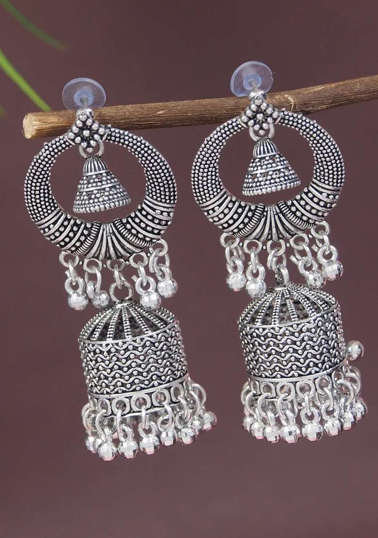 Oxidised Platinum Plating Zinc Alloy Earrings - Indya