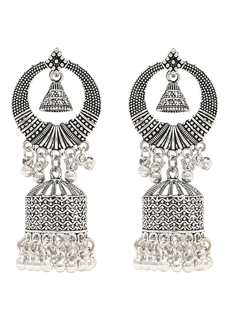 Oxidised Platinum Plating Zinc Alloy Earrings - Indya