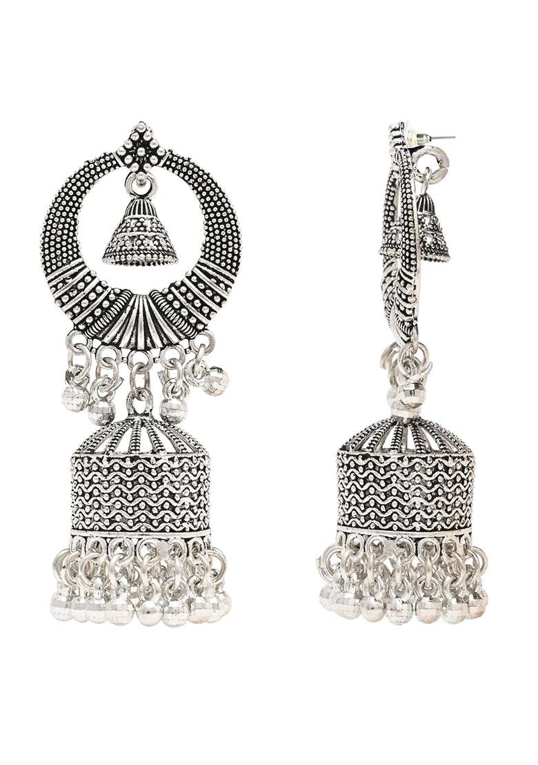 Oxidised Platinum Plating Zinc Alloy Earrings - Indya