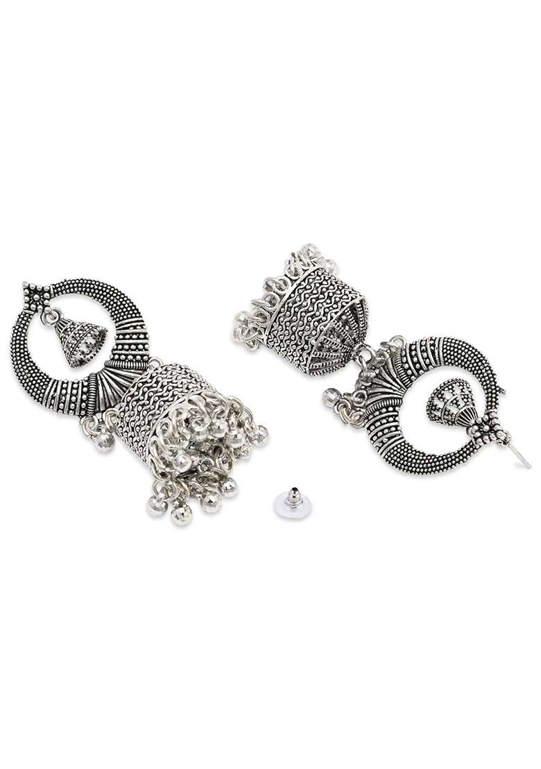 Oxidised Platinum Plating Zinc Alloy Earrings - Indya
