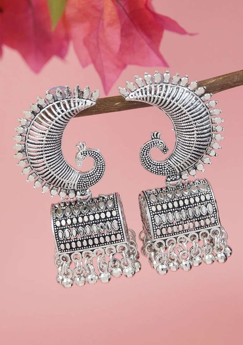 Oxidised Platinum Plating Zinc Alloy Earrings - Indya