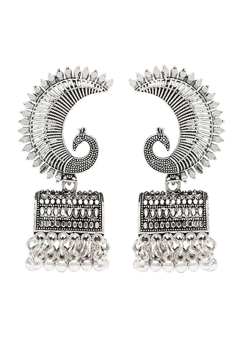 Oxidised Platinum Plating Zinc Alloy Earrings - Indya