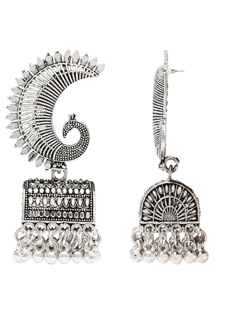 Oxidised Platinum Plating Zinc Alloy Earrings - Indya