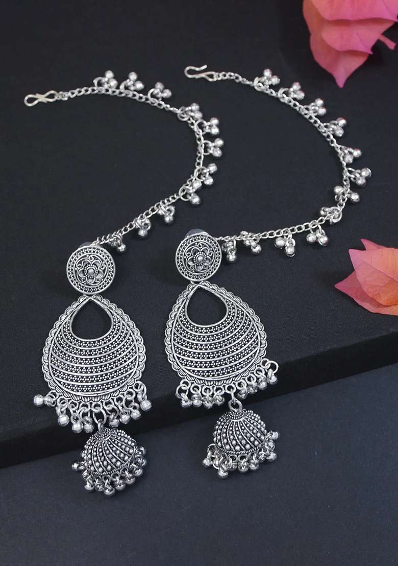 Oxidised Platinum Plating Zinc Alloy Earrings - Indya