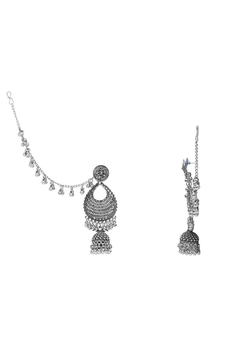 Oxidised Platinum Plating Zinc Alloy Earrings - Indya