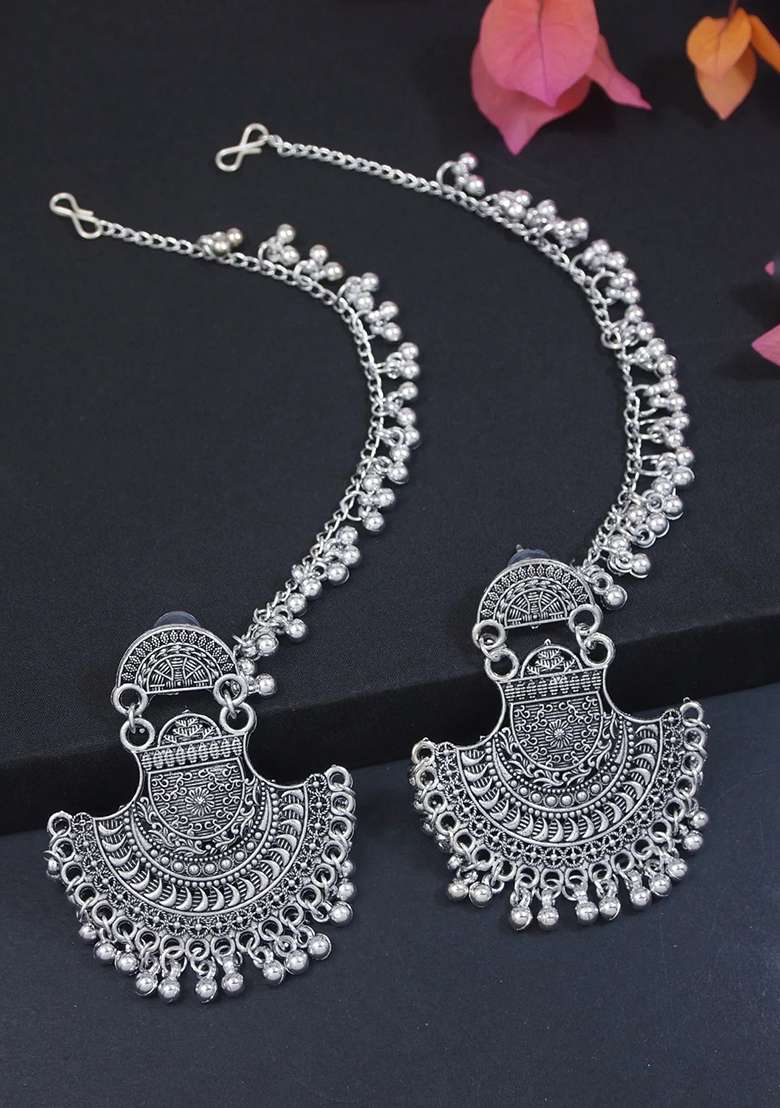 Oxidised Platinum Plating Zinc Alloy Earrings - Indya