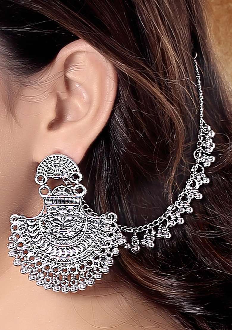 Oxidised Platinum Plating Zinc Alloy Earrings - Indya