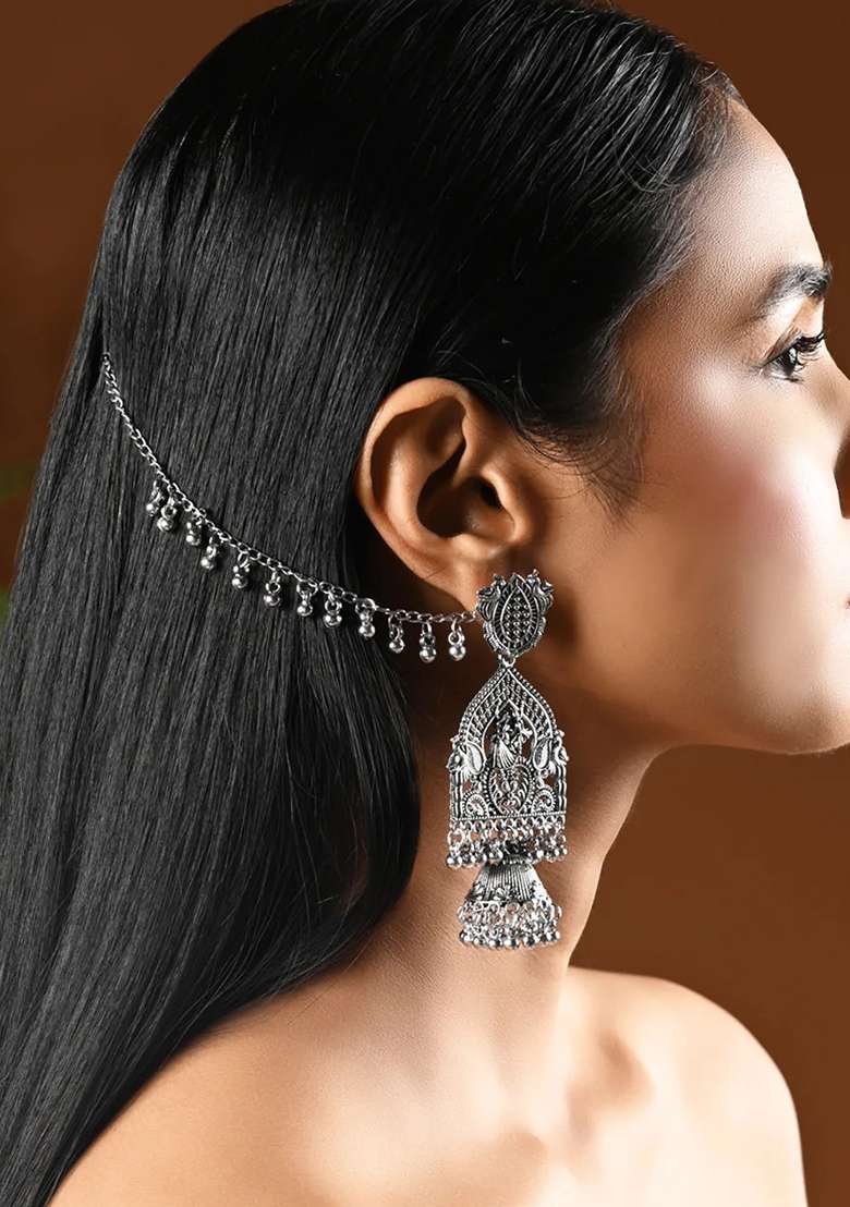 Oxidised Platinum Plating Zinc Alloy Earrings - Indya