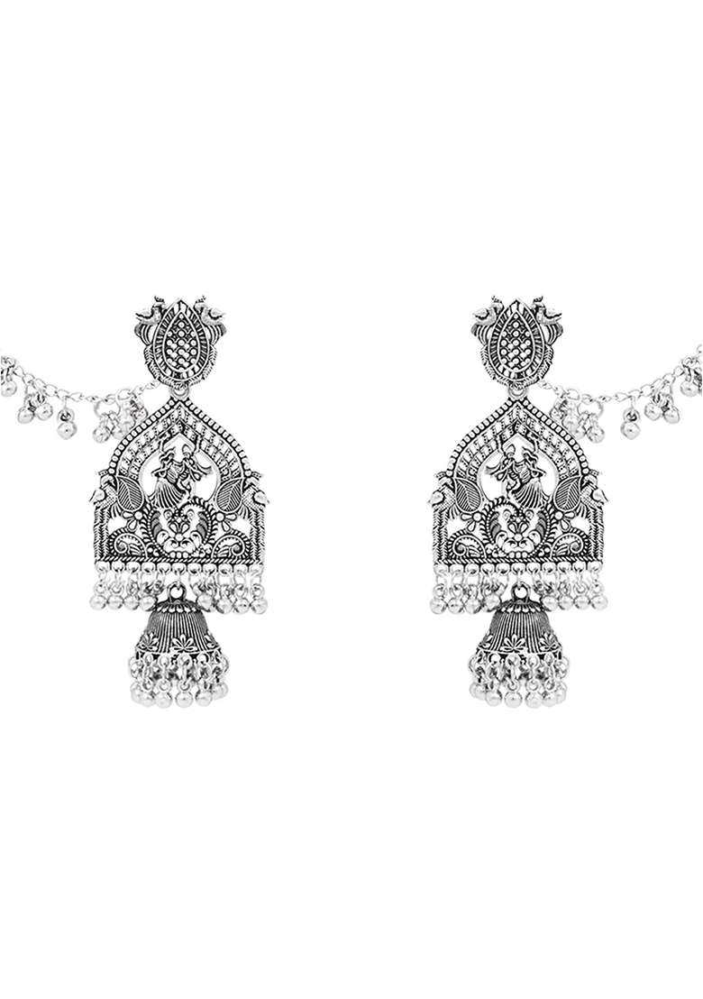 Oxidised Platinum Plating Zinc Alloy Earrings - Indya