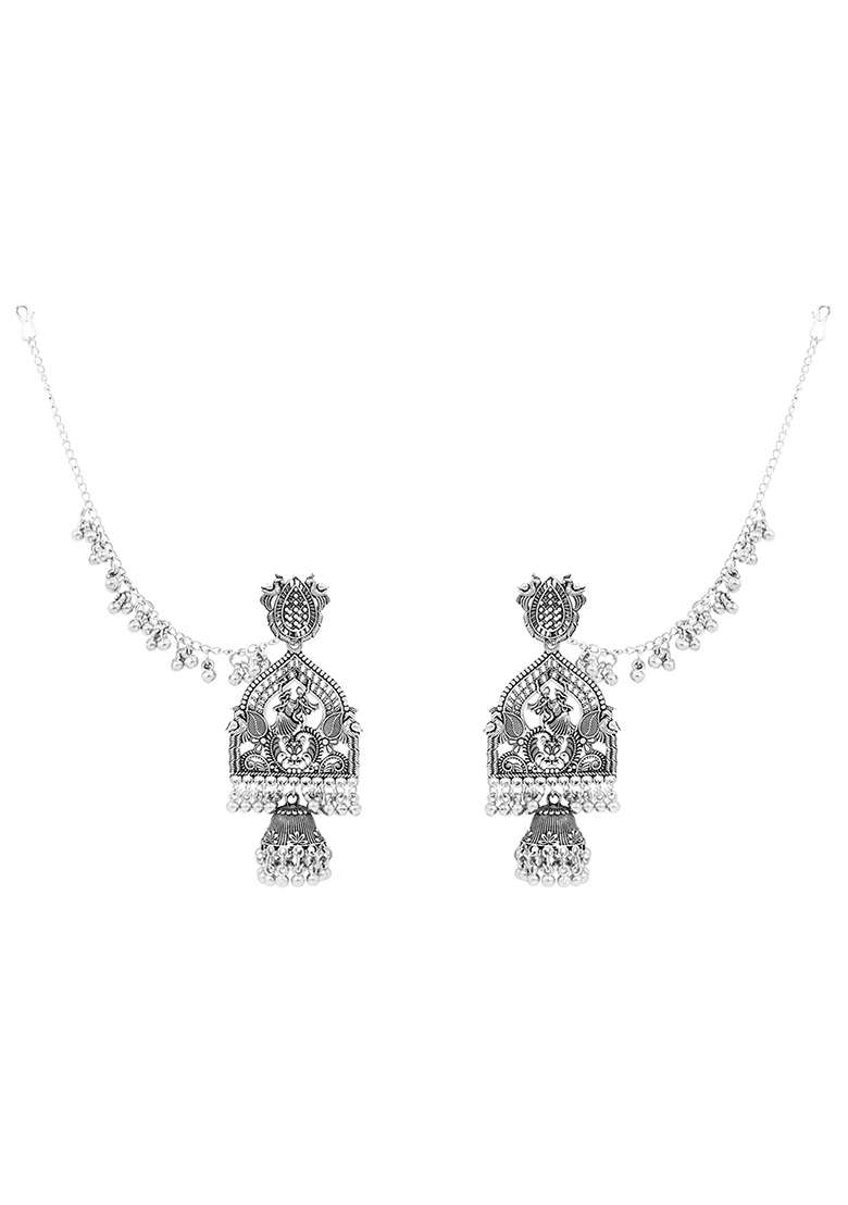 Oxidised Platinum Plating Zinc Alloy Earrings - Indya