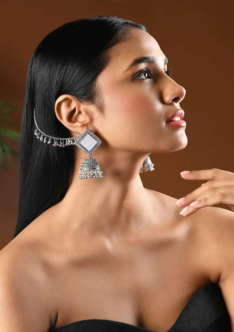 Oxidised Platinum Plating Zinc Alloy Earrings - Indya