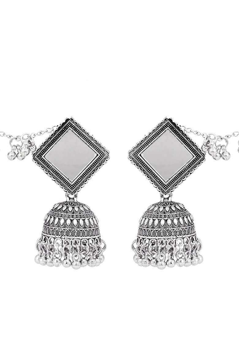 Oxidised Platinum Plating Zinc Alloy Earrings - Indya
