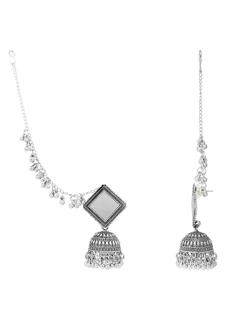 Oxidised Platinum Plating Zinc Alloy Earrings - Indya