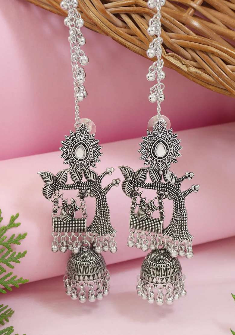 Oxidised Platinum Plating Zinc Alloy Earrings - Indya