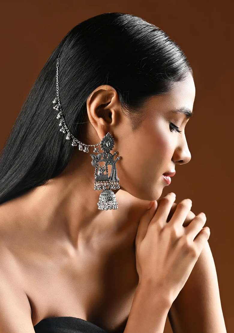 Oxidised Platinum Plating Zinc Alloy Earrings - Indya