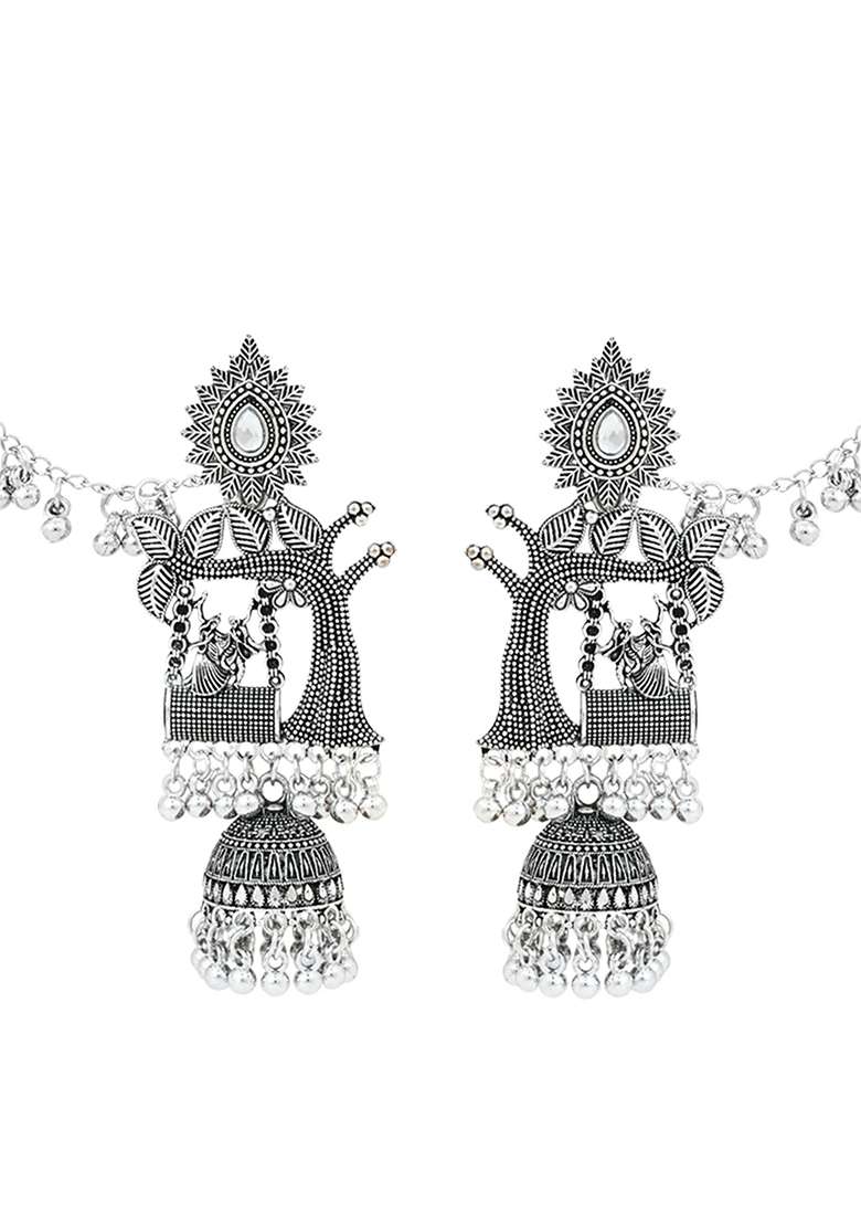 Oxidised Platinum Plating Zinc Alloy Earrings - Indya