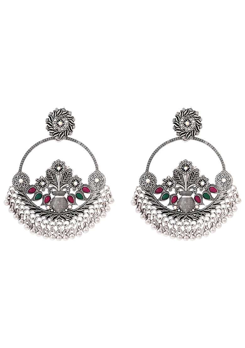 Oxidised Platinum Plating Zinc Alloy Earrings - Indya