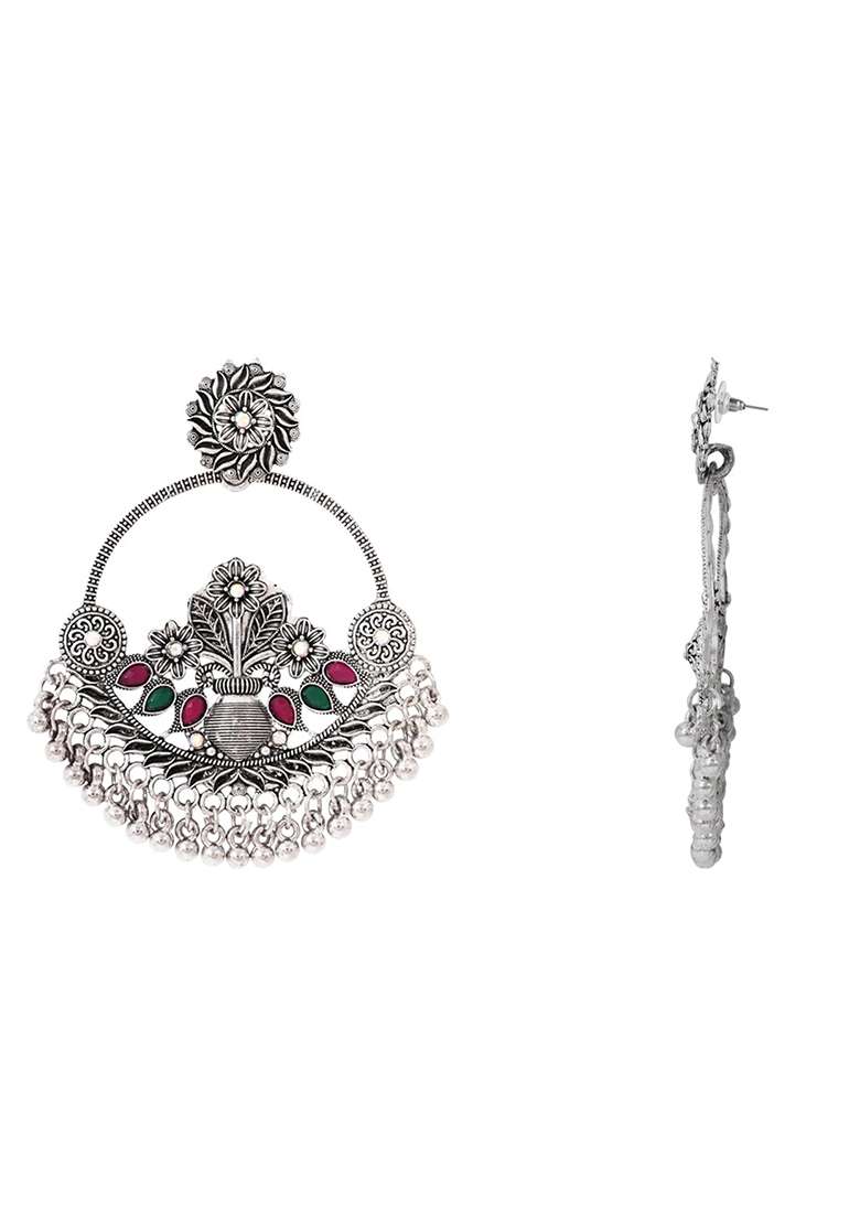 Oxidised Platinum Plating Zinc Alloy Earrings - Indya