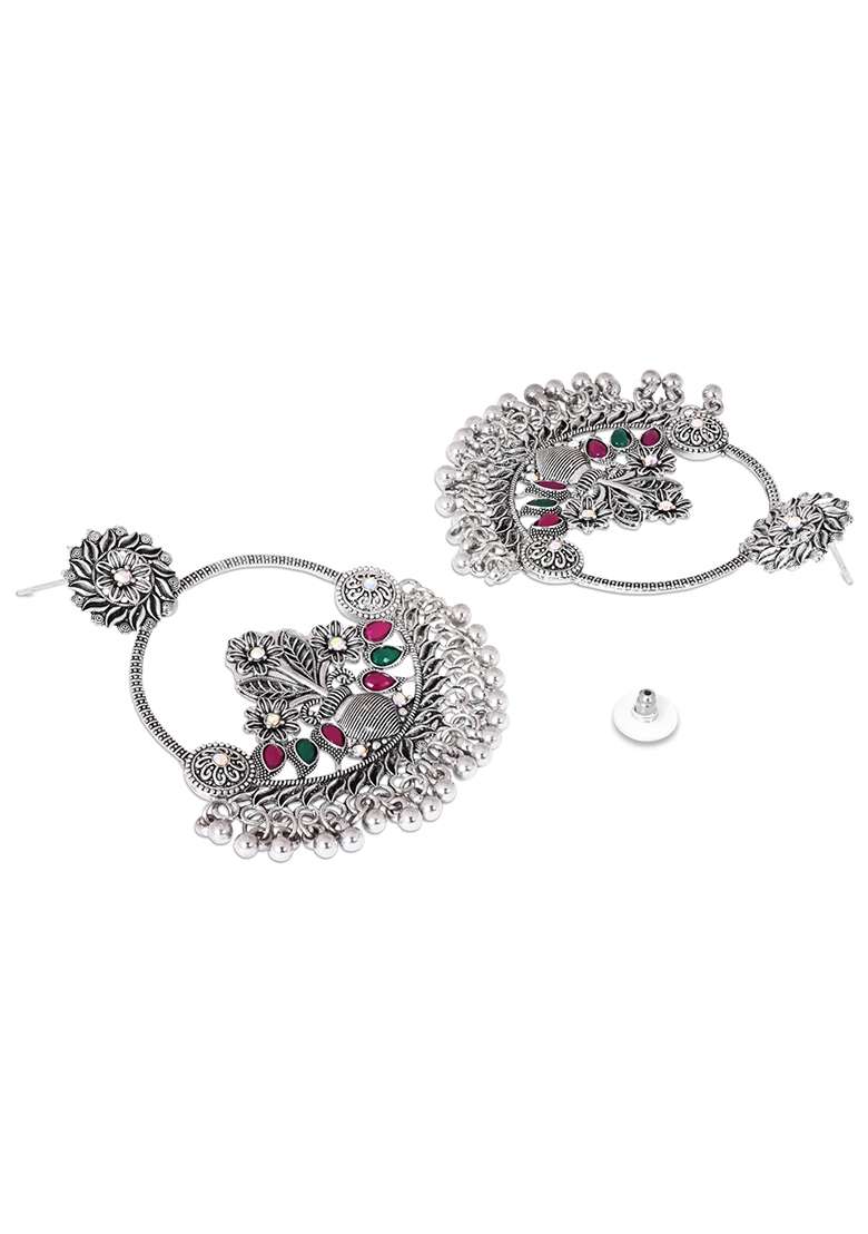 Oxidised Platinum Plating Zinc Alloy Earrings - Indya