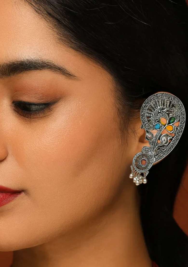 Oxidised Platinum Plating Zinc Alloy Earrings - Indya