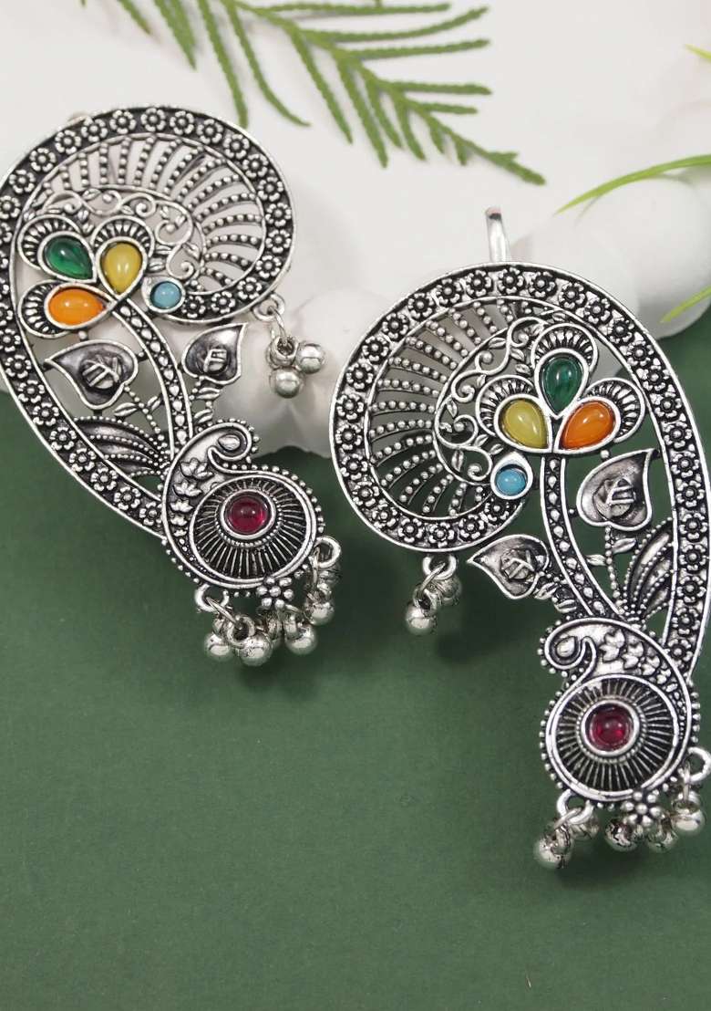 Oxidised Platinum Plating Zinc Alloy Earrings - Indya