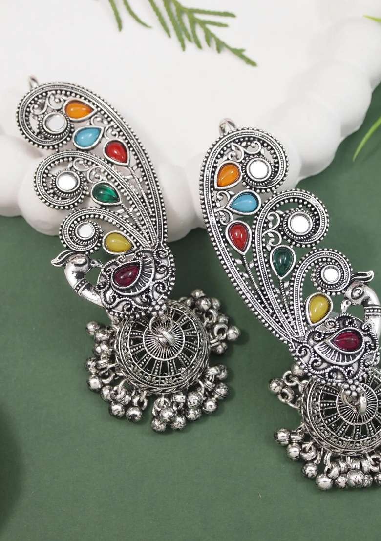 Oxidised Platinum Plating Zinc Alloy Earrings - Indya