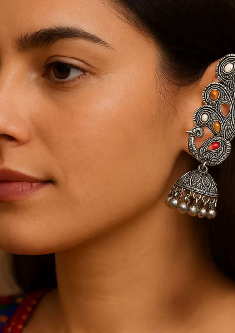 Oxidised Platinum Plating Zinc Alloy Earrings - Indya