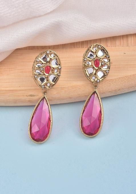 White Kundan Pearl Gold Plated Earrings