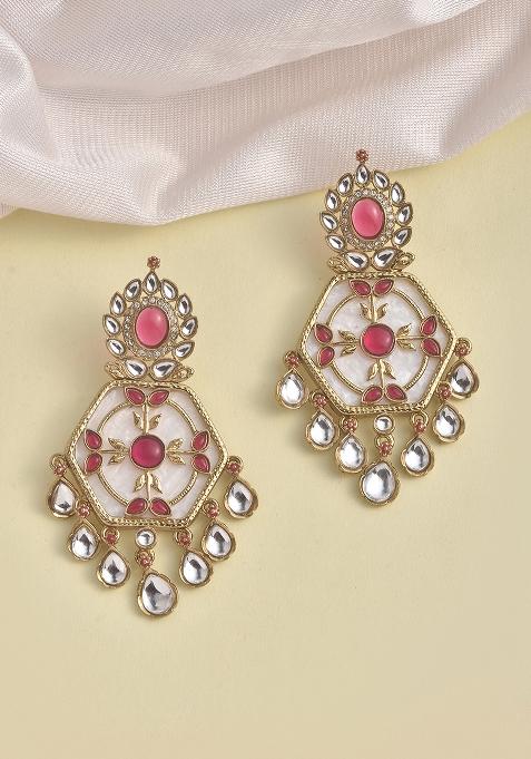 White Kundan Pearl Gold Plated Earrings