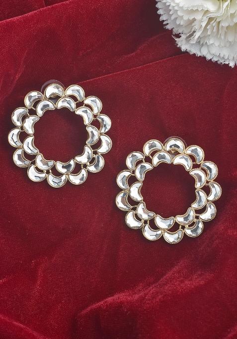 White Kundan Pearl Gold Plated Earrings