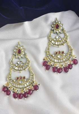 White Oxidised Metal And Pearl Gold Plated Earrings