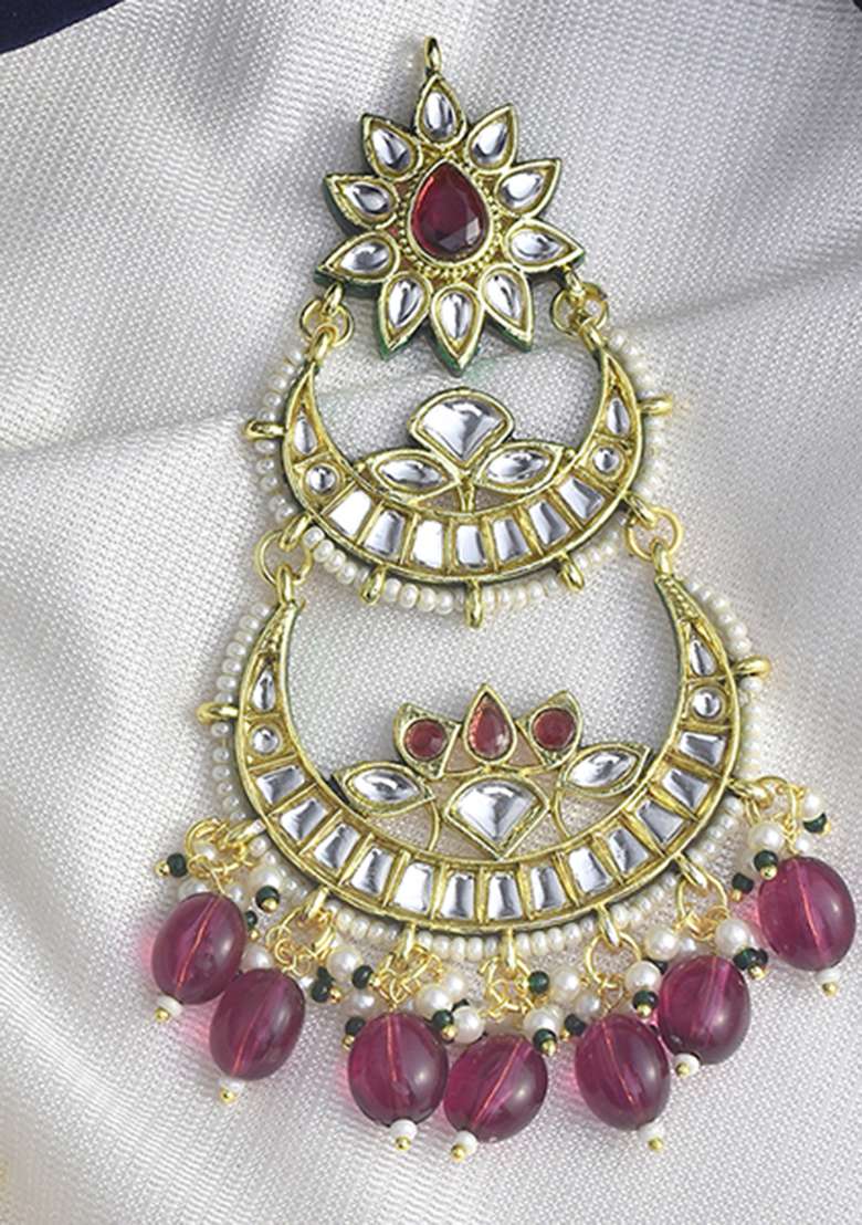 White Oxidised Metal And Pearl Gold Plated Earrings - Indya