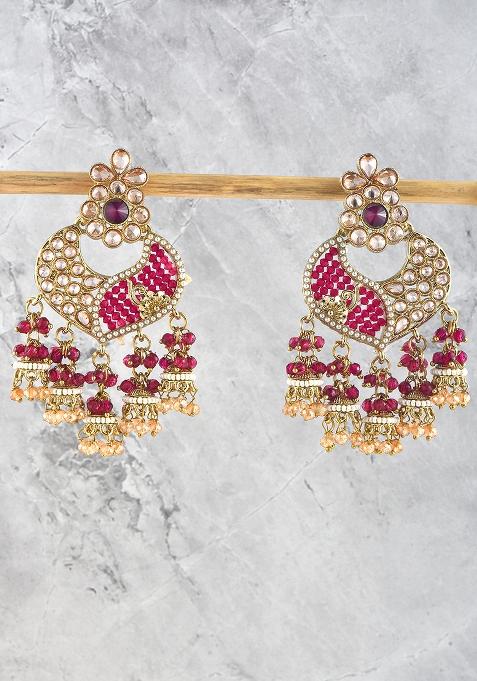 White Kundan Pearl Gold Plated Earrings