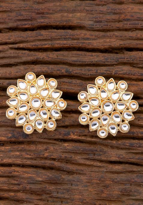 White Partywear Alloy Earrings