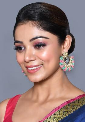 Green Pink Partywear Alloy Earrings