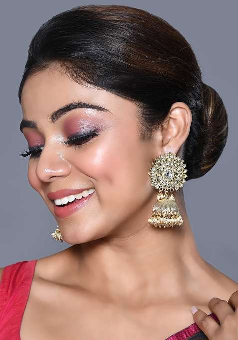 Golden White Partywear Alloy Earrings