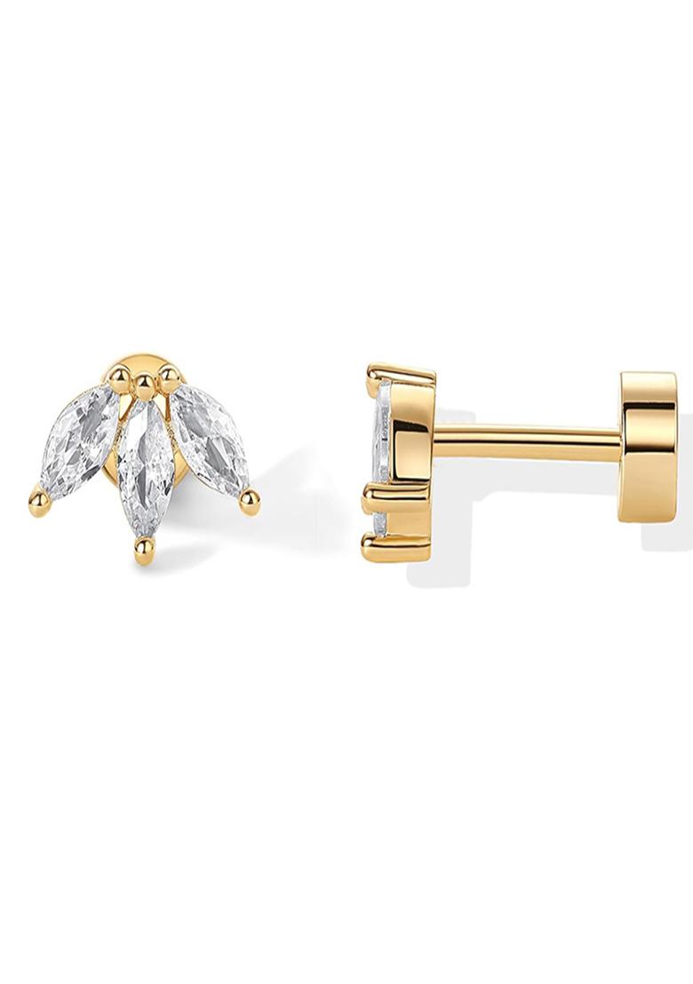 White Screw Back Copper Earrings For Women - Indya