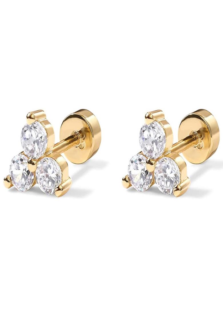 White Screw Back Copper Earrings For Women - Indya