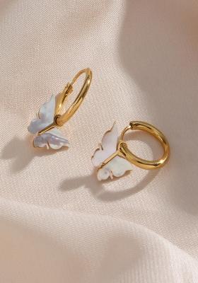 White Hinged Stainless Steel Earrings For Women