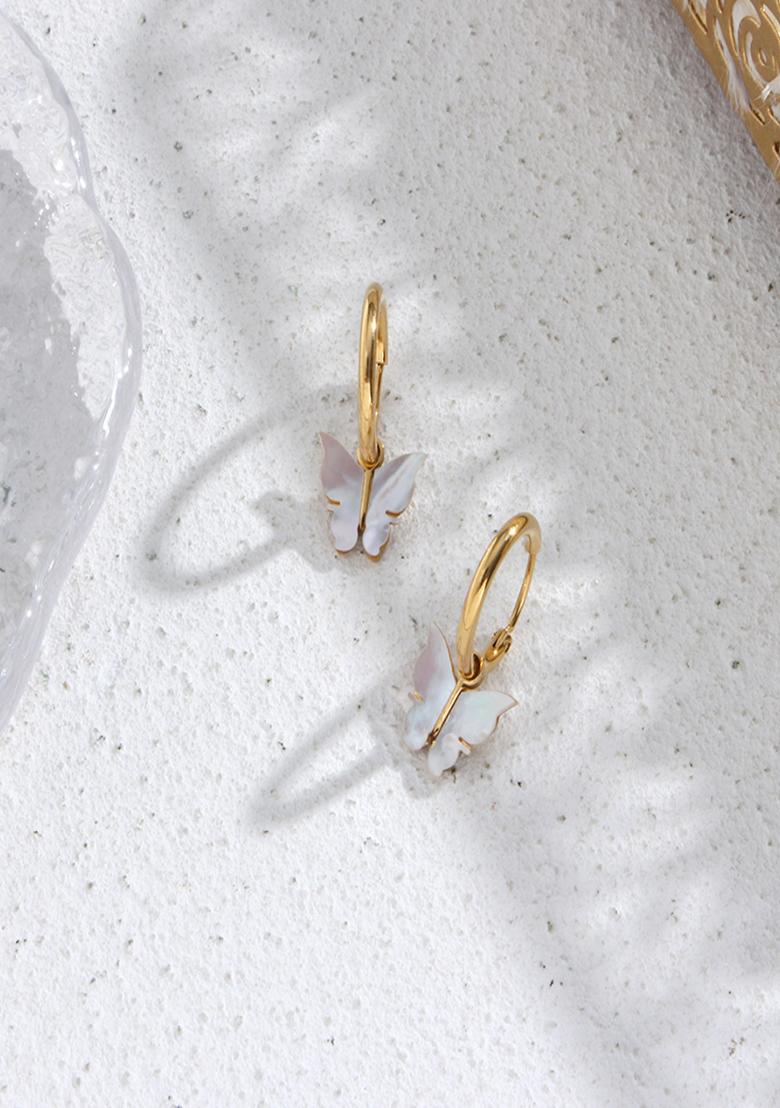 White Hinged Stainless Steel Earrings For Women - Indya