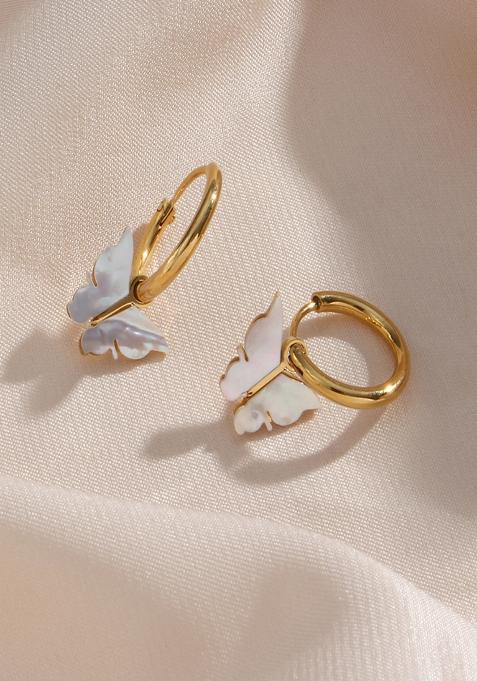 White Hinged Stainless Steel Earrings For Women