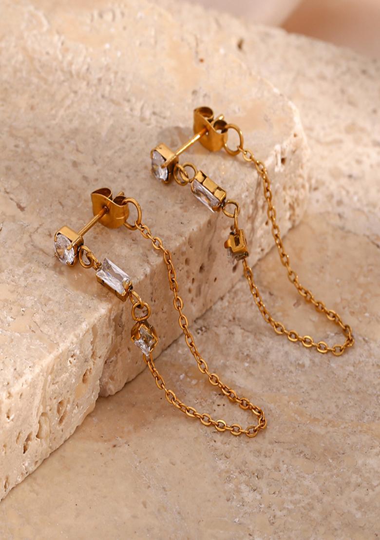 Gold Push Back Stainless Steel Earrings For Women - Indya